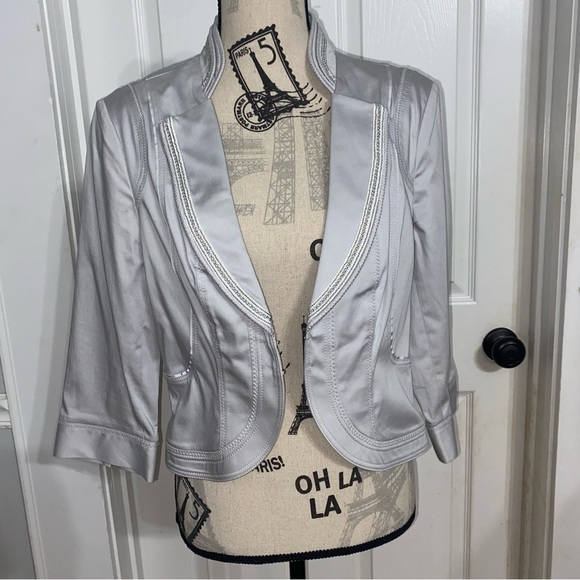 White House Black Marked WHBM Women’s 12 Silver Embellished Cardigan NWOT - Picture 1 of 6
